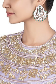 Silver plated emerald and diamond earrings