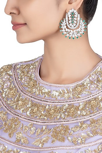 Silver plated emerald and diamond earrings
