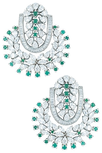 Silver plated emerald and diamond earrings