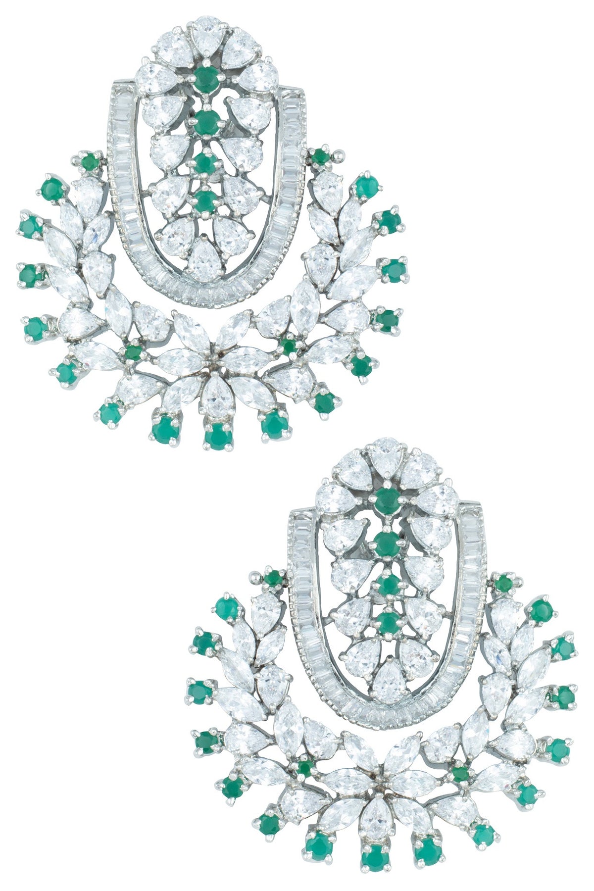 Silver plated emerald and diamond earrings