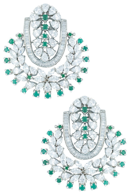 Silver plated emerald and diamond earrings