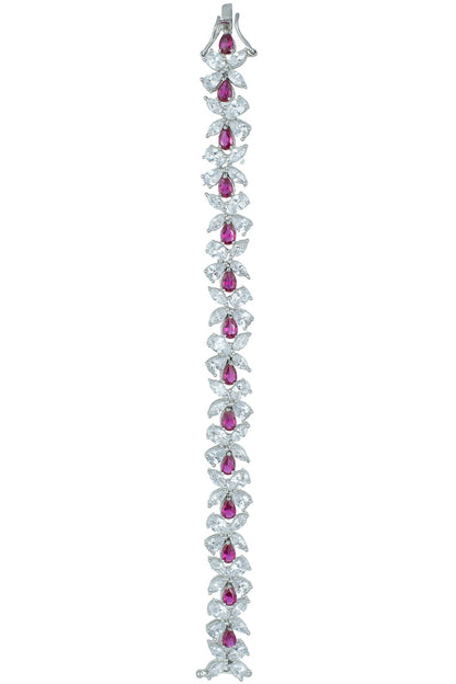 Silver plated faux diamond and ruby bracelet