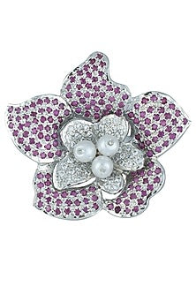 Silver plated floral zircon ring