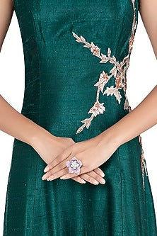 Silver plated floral zircon ring