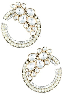 Silver plated kundan and pearl earrings
