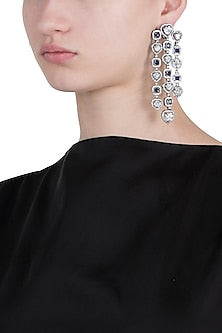 Rhodium plated faux diamond and sapphire dangler earrings
