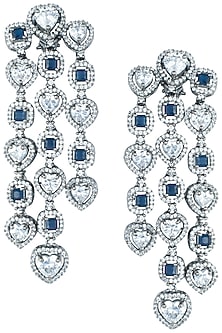 Rhodium plated faux diamond and sapphire dangler earrings