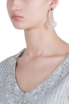 Silver plated faux diamond and ruby earrings