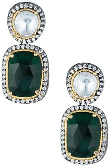 Silver plated kundan and emerald earrings