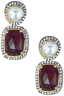 Silver plated kundan and ruby earrings