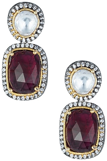 Silver plated kundan and ruby earrings