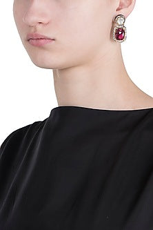 Silver plated kundan and ruby earrings