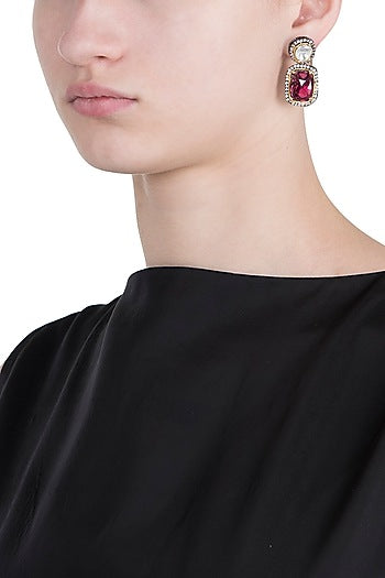 Silver plated kundan and ruby earrings