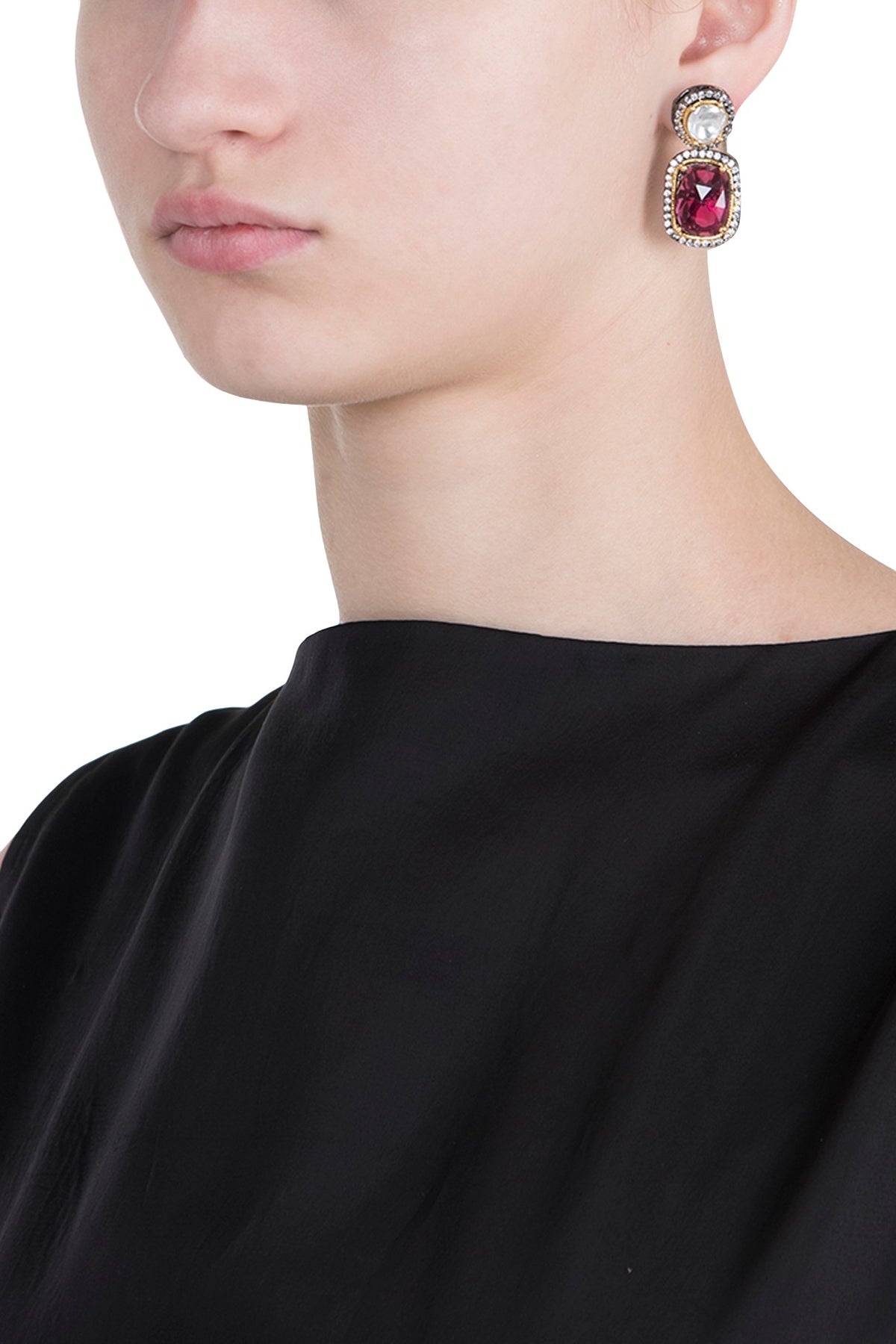 Silver plated kundan and ruby earrings