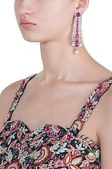 Silver plated faux diamond and ruby dangler earrings