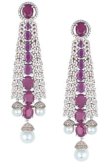 Silver plated faux diamond and ruby dangler earrings