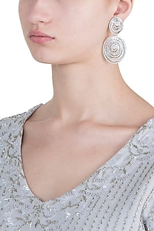 Silver plated faux diamond oval earrings