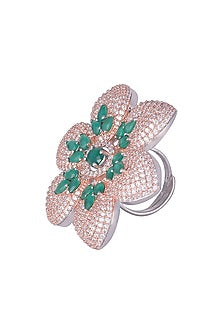 Silver plated kundan and emerald ring