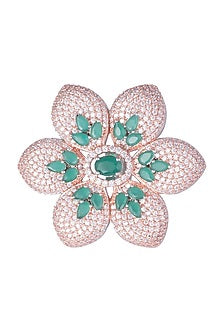 Silver plated kundan and emerald ring