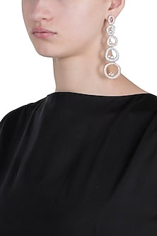 Silver plated faux diamond oval long earrings