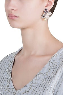 Silver plated butterfly shaped faux diamond earrings