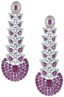 Silver plated faux diamond and ruby long earrings