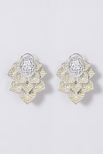White Finish Zircon & Champagne Stone Dangler Earrings
