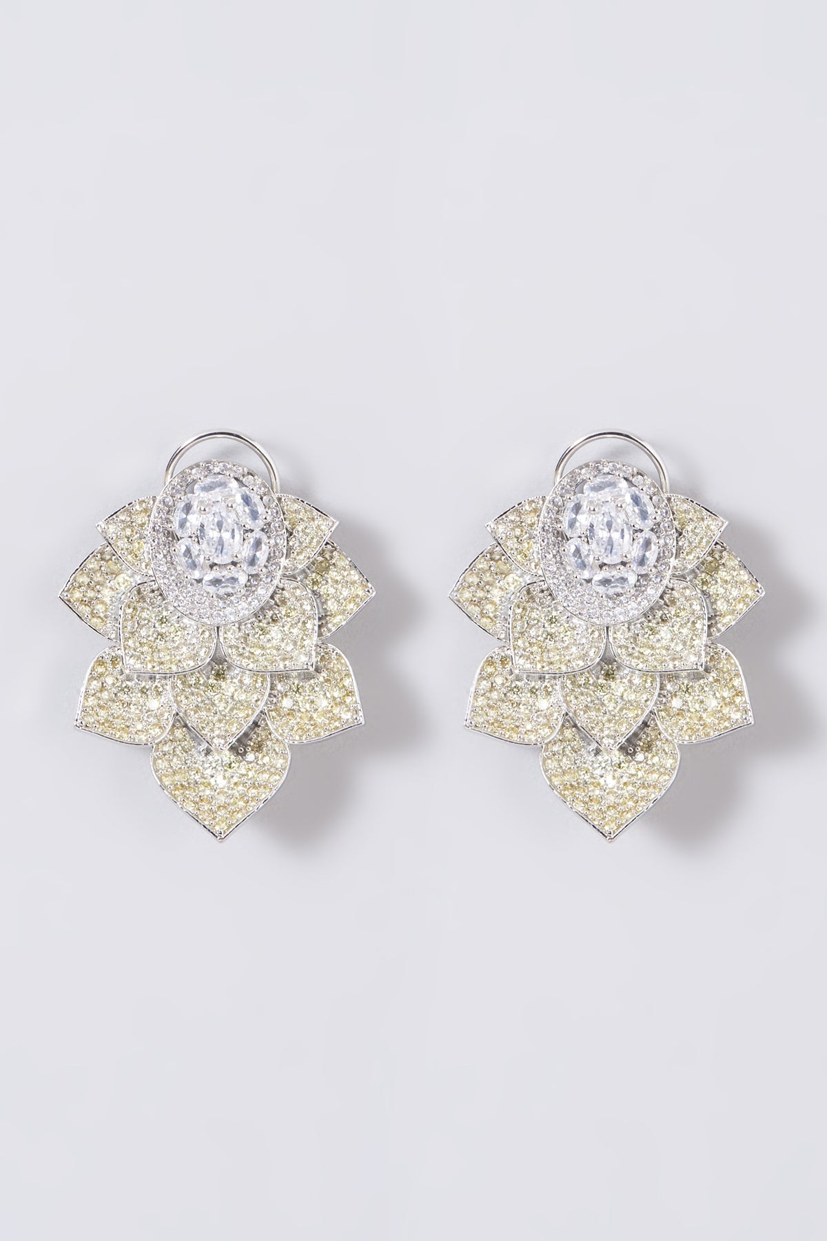 White Finish Zircon & Champagne Stone Dangler Earrings