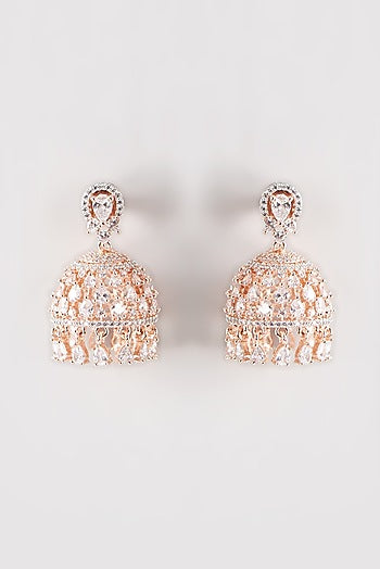 Rose Gold  Finish Faux Diamond & Synthetic Stone Dangler Earrings