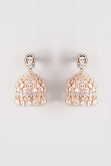 Rose Gold  Finish Faux Diamond & Synthetic Stone Dangler Earrings