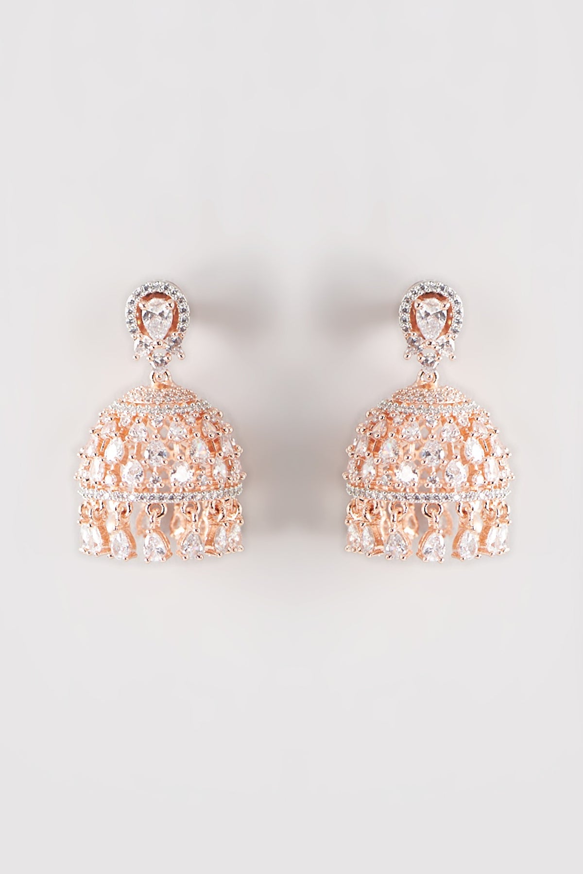 Rose Gold  Finish Faux Diamond & Synthetic Stone Dangler Earrings