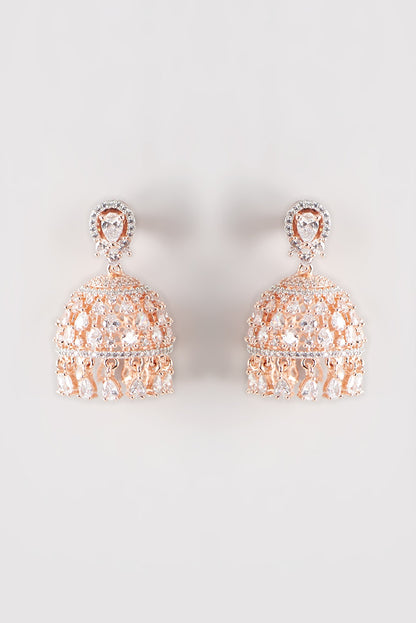 Rose Gold  Finish Faux Diamond & Synthetic Stone Dangler Earrings