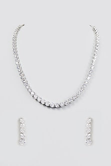 White Finish Faux Diamond Necklace Set
