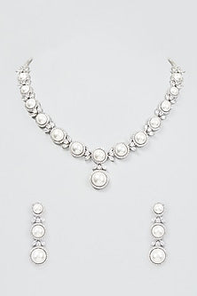 White Finish Zircon & Pearl Necklace Set