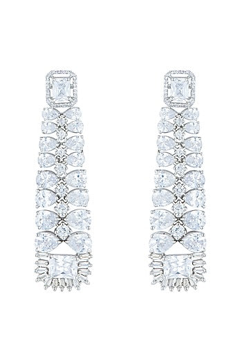 Silver plated faux diamond dangler earrings