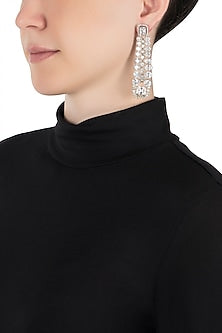 Silver plated faux diamond dangler earrings
