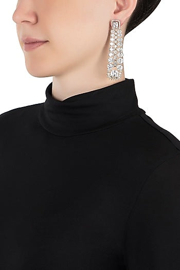 Silver plated faux diamond dangler earrings