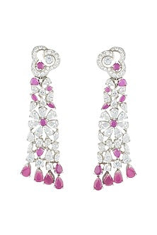 Silver plated faux diamond and ruby earrings