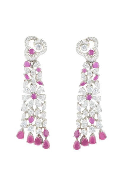 Silver plated faux diamond and ruby earrings