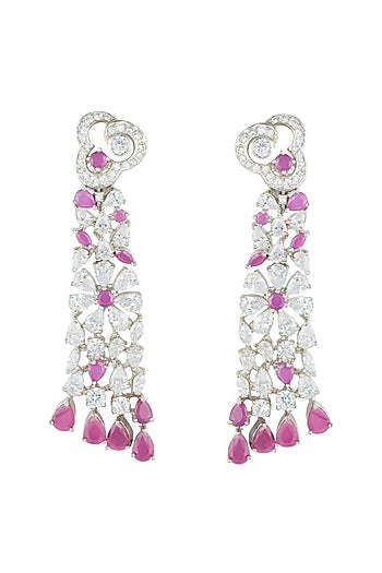 Silver plated faux diamond and ruby earrings