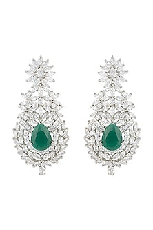 Silver plated faux diamond and emerald earrings