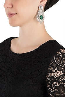 Silver plated faux diamond and emerald earrings