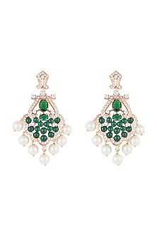Silver plated faux emerald and diamond earrings