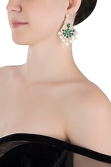 Silver plated faux emerald and diamond earrings