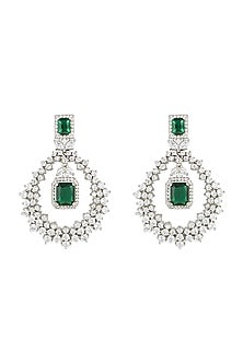 Silver plated faux diamond and emerald dangler earrings