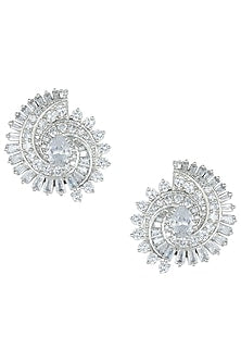 Silver plated white rhodium diamond stud earrings