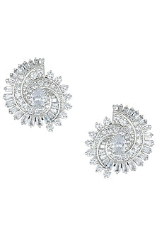 Silver plated white rhodium diamond stud earrings