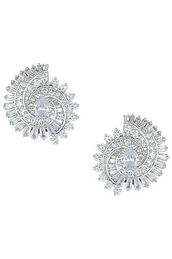 Silver plated white rhodium diamond stud earrings
