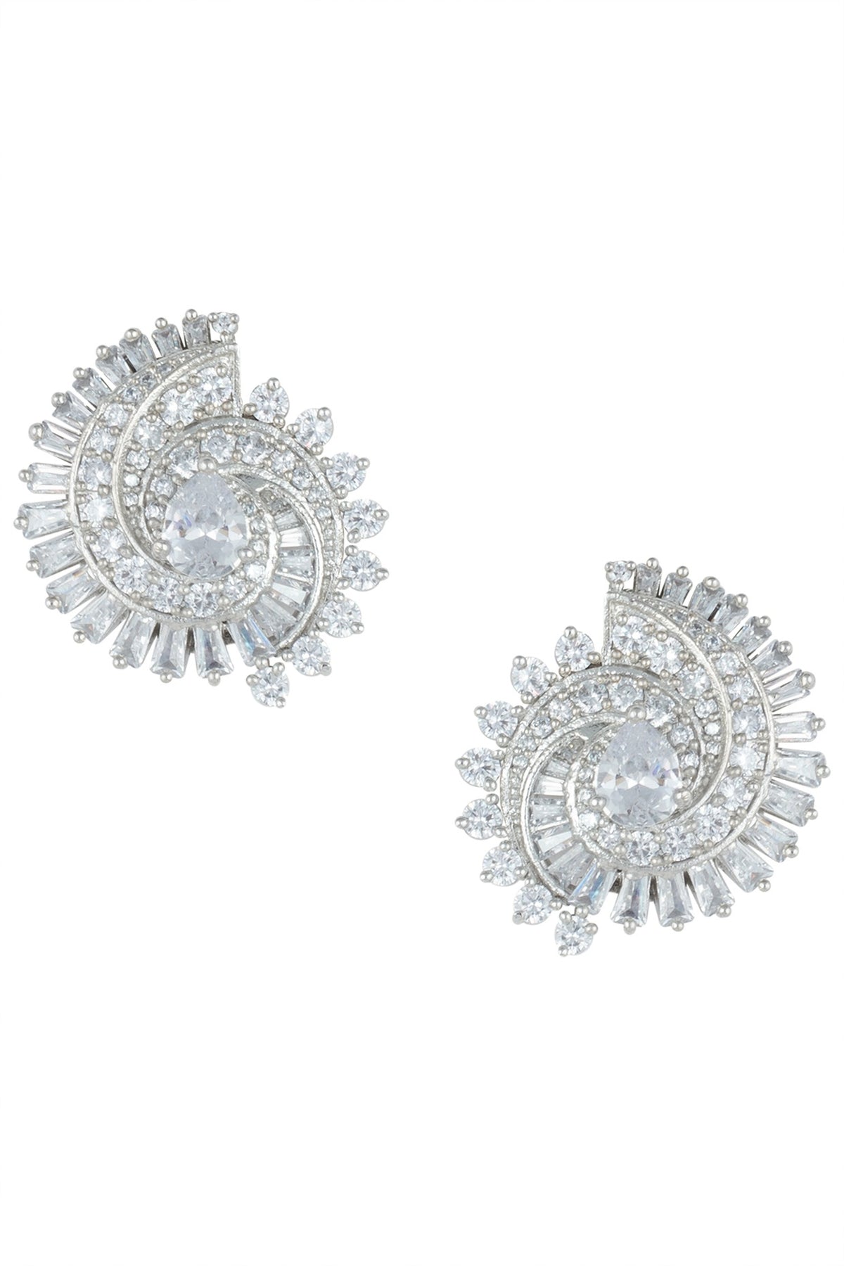 Silver plated white rhodium diamond stud earrings