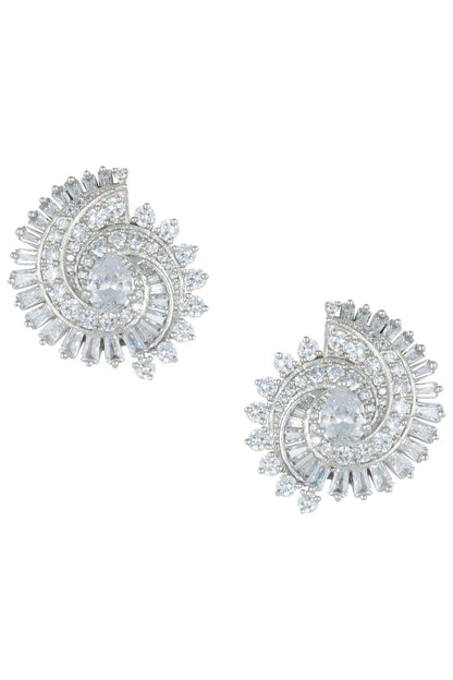 Silver plated white rhodium diamond stud earrings